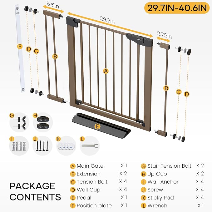 Cumbor 29.7-40.6" Baby Gate for Stairs, Mom's Choice Awards Winner-Dog Gate for - Field & Grace