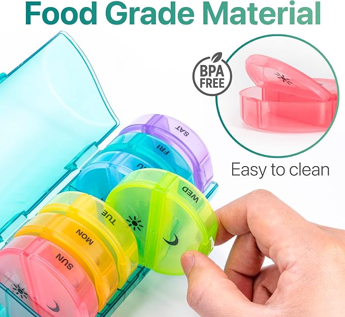 Sukuos Large Weekly Pill Organizer 2 Times a Day, Daily Pill Box 7 Day Easy to - Image 9