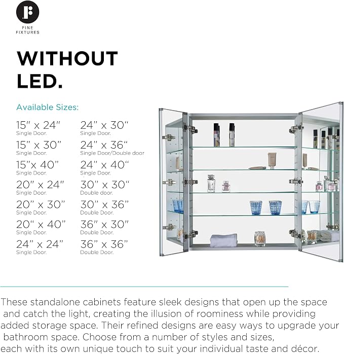 Fine Fixtures Bathroom Medicine Cabinet, Recessed/Surface Mount, Right/Left - Image 9