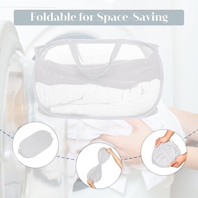 Strong Mesh Pop Up Laundry Basket, Collapsible Laundry Hamper - Field & Grace