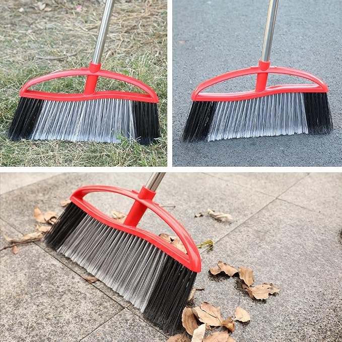 2-Pack Outdoor Heavy Duty Broom Set, 15.7" Wide Angle All-Terrain Sweepers - Image 7