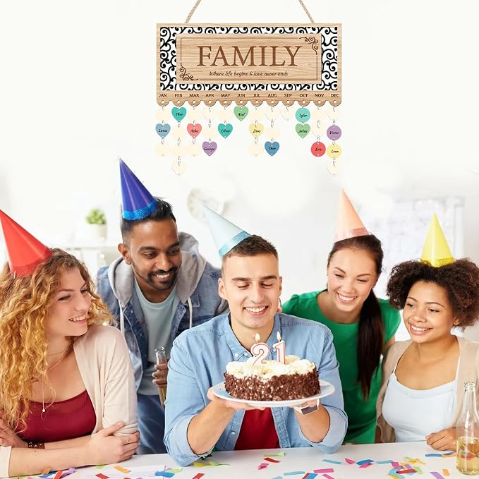 KAlRNE Family Birthday Reminder Board, Birthday Calendar Hanging Wooden Plaques - Image 7