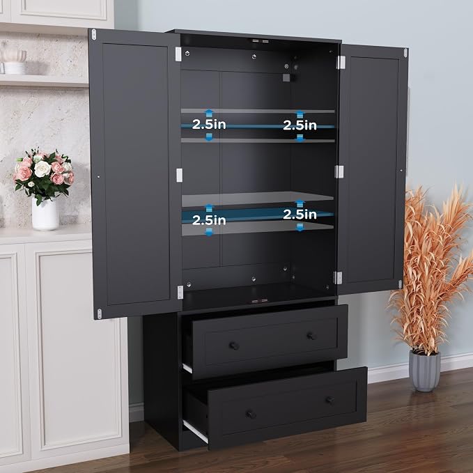 64.2" Tall Black Kitchen Pantry, Storage Cabinet - Image 7