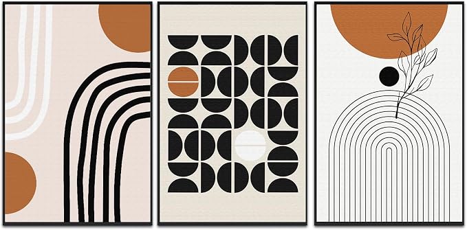 QKF Minimalist Canvas Wall Art Boho Black Brown Beige Line Geometric Abstract - Image 9