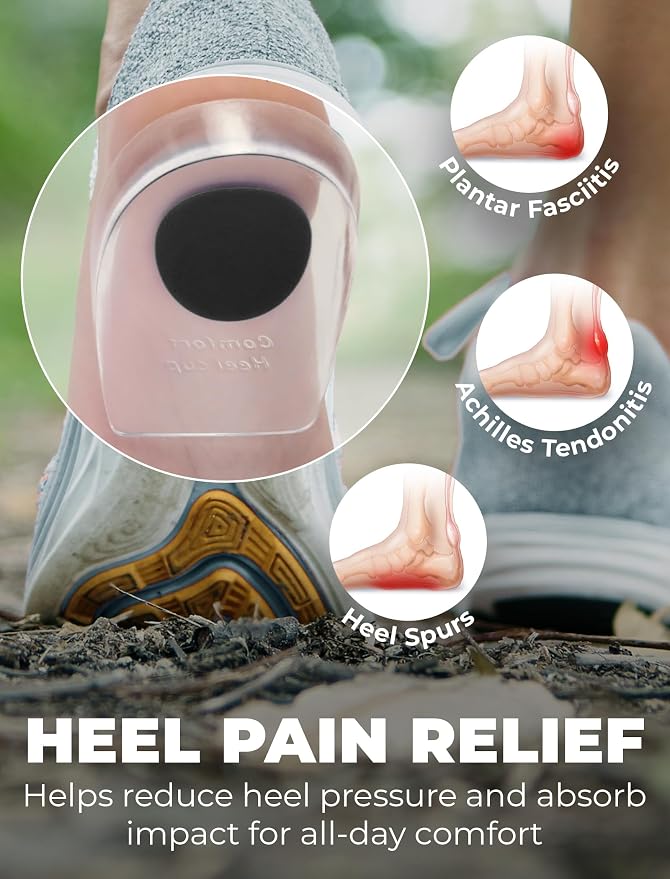 Gel Heel Pads, 2 Pack, for Achilles Tendonitis, Shoe Wedge Inserts for Plantar - Image 9