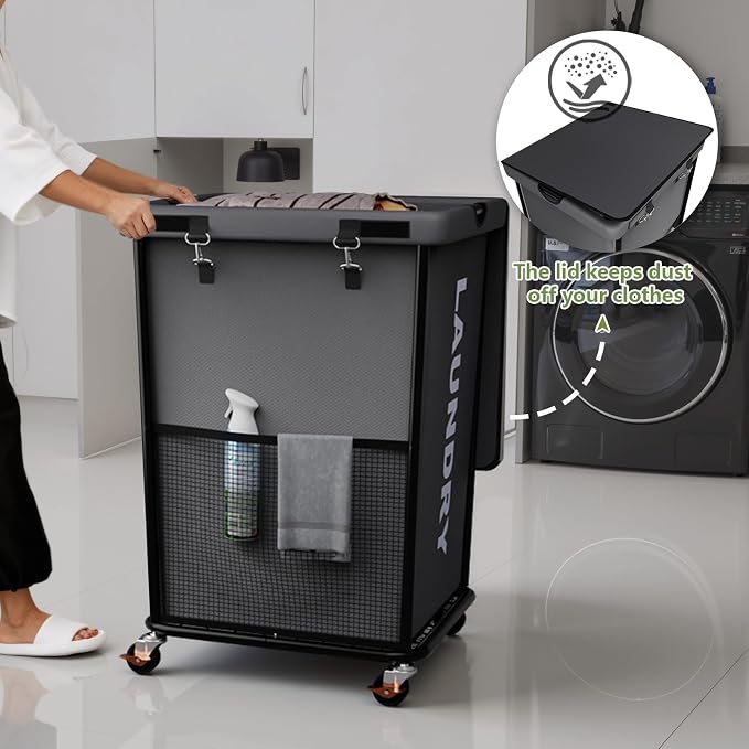 150L Laundry Basket with Wheels, Rolling Laundry Hamper with Cloth Cover - Field & Grace