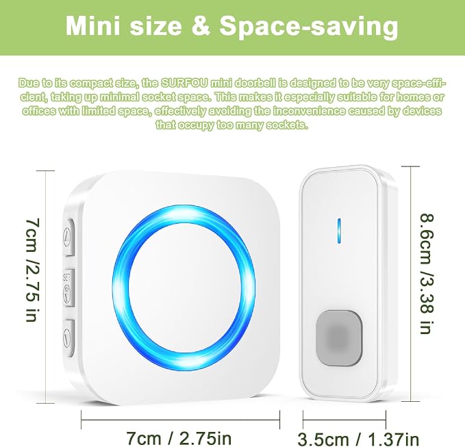 Wireless Doorbell, Waterproof Doorbell Operating at 1300-ft Range - Image 7
