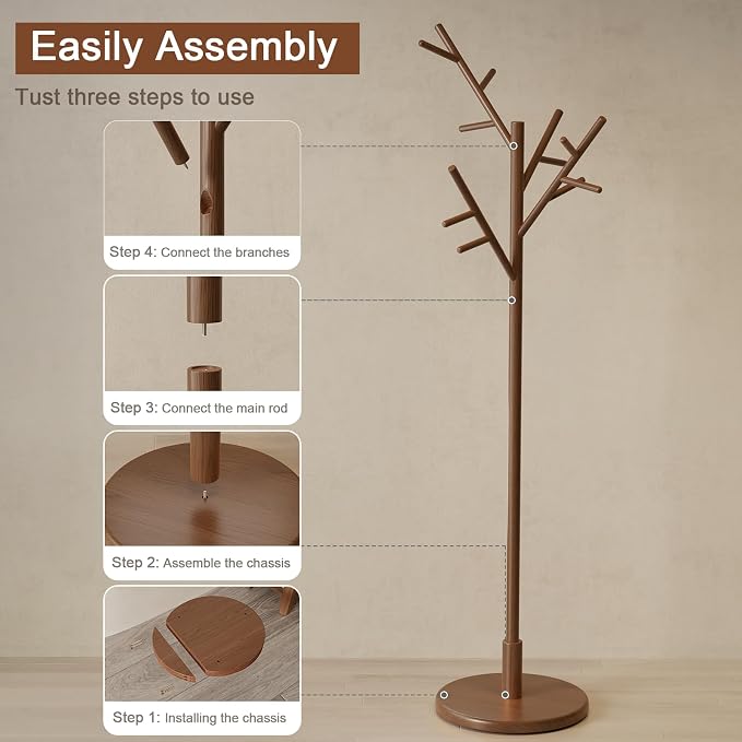 Coat Rack, Solid Wood Coat Rack Freestanding - Image 9