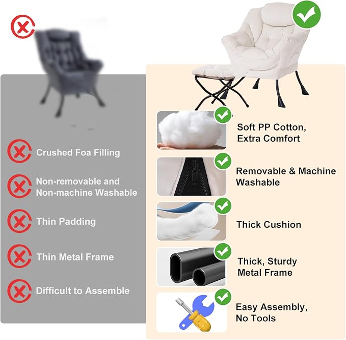 Lazy Chair with Ottoman, Modern Chair with Folding Footrest, Lounge Accent Chair - Image 9
