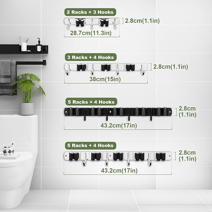 AceMining 5 Racks and 4 Hooks Mop and Broom Holder Wall Mount, Broom Organizer - Image 8