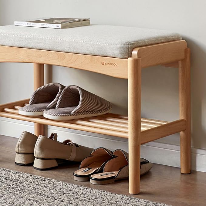 Solid Wood Shoe Bench Assembled, Shoe Rack Bench - Image 7