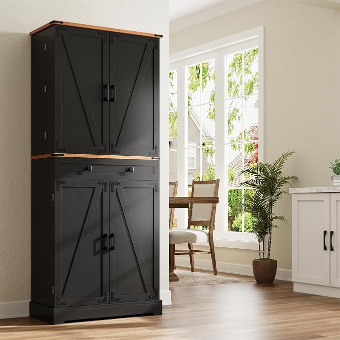 ELYKEN 72" Pantry Cabinet, Sliding Rack & Door Shelf - Image 8