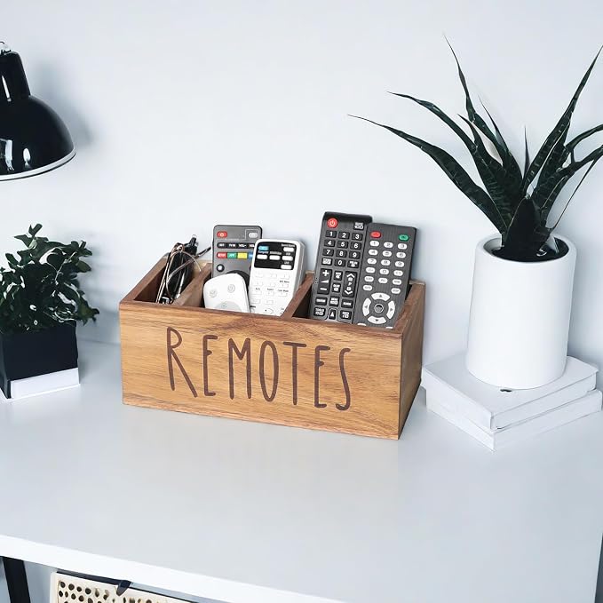 Acacia Wood Remote Control Holder, TV Remote Holder, Remote Organizer - Image 8