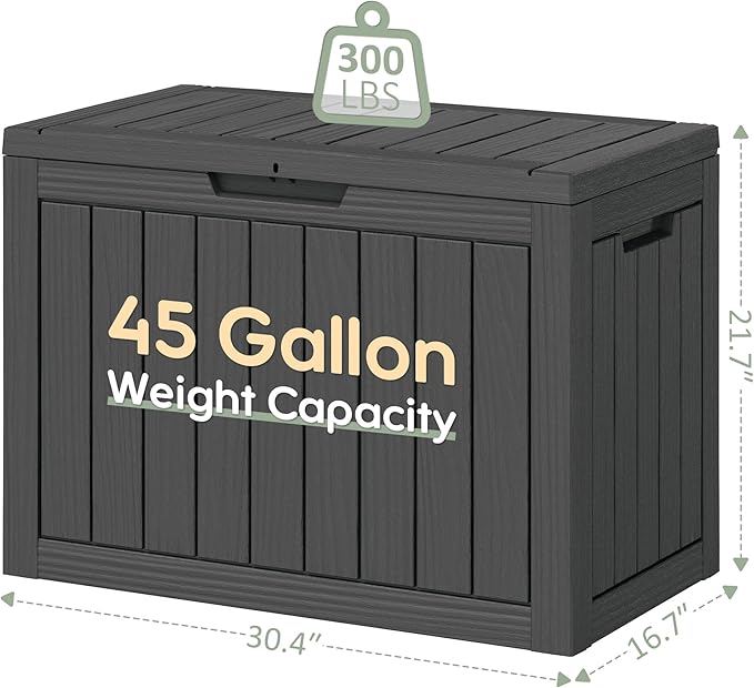NUNU LAB Outdoor Storage Box, 45 Gallon Outside Deck Box Waterproof, Resin - Image 9
