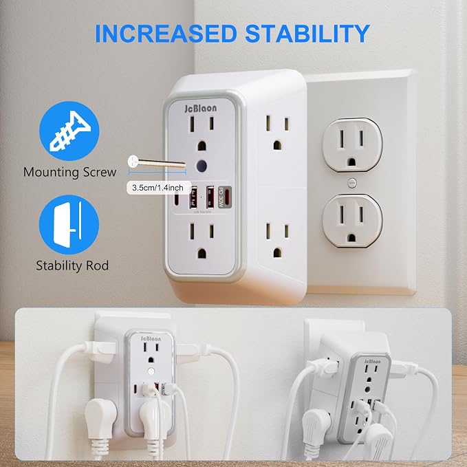 JcBlaon Surge Protector Outlet Extender 6 Outlet Extender - Image 7