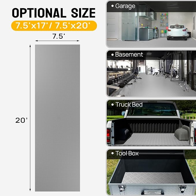 Bonnlo 7.5 X 20 FT Garage Floor Mat, Thickened Double Diamond Plate Garage - Image 7