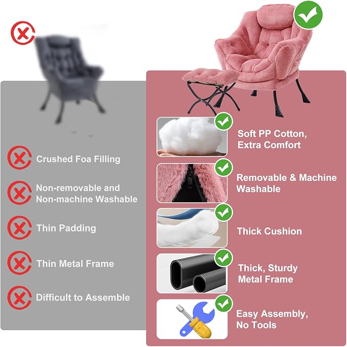 Lazy Chair with Ottoman, Modern Chair with Folding Footrest, Lounge Accent Chair - Image 9