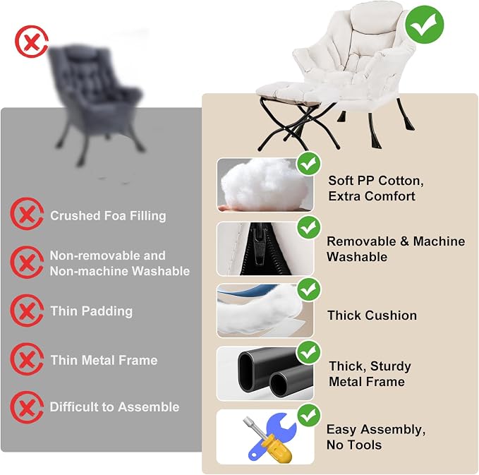 Lazy Chair with Ottoman, Modern Chair with Folding Footrest, Lounge Accent Chair - Image 9