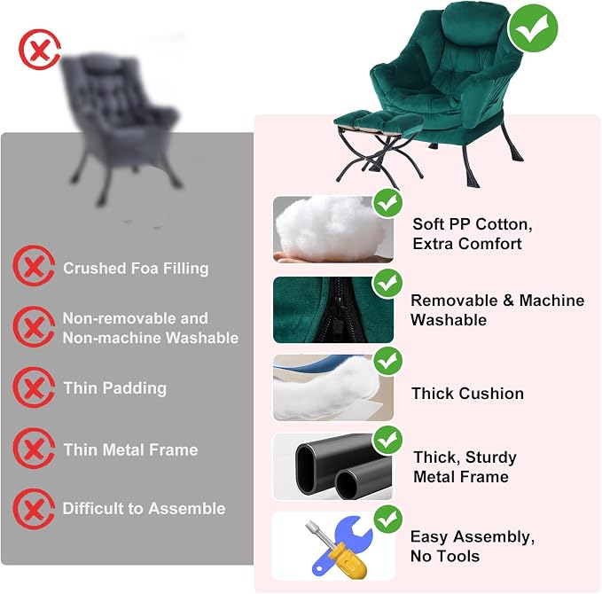 Oversized Chair with Ottoman, Modern Chair with Folding Footrest, Lounge Accent - Image 9
