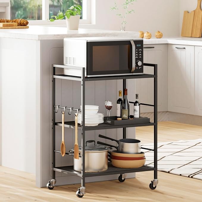 3-Tier Metal Storage Rack with Industrial Wheels, Mesh Shelving Unit with - Image 8