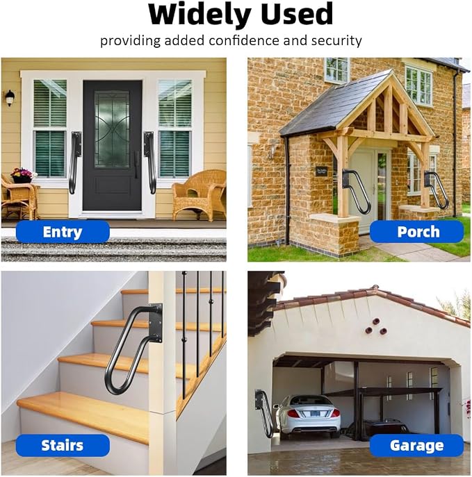 Handrails Wall Mount Stair Safety Handle Non-Slip Step Metal U-Shape Grab Yard - Image 7