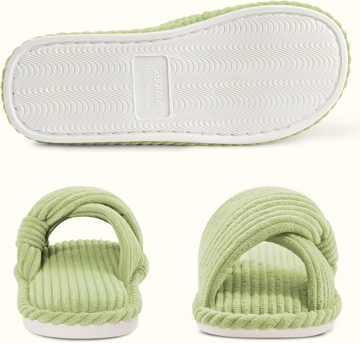 Evshine Fall House Slippers for Women Corduroy Cross Bow Indoor Slippers Open - Image 4