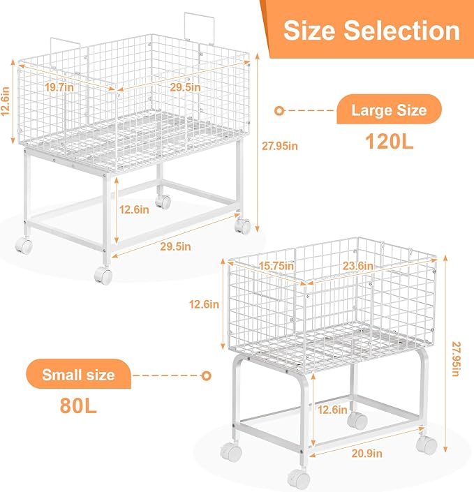 Large Rolling Laundry Basket Cart, Wire Laundry Hamper Cart - Image 8