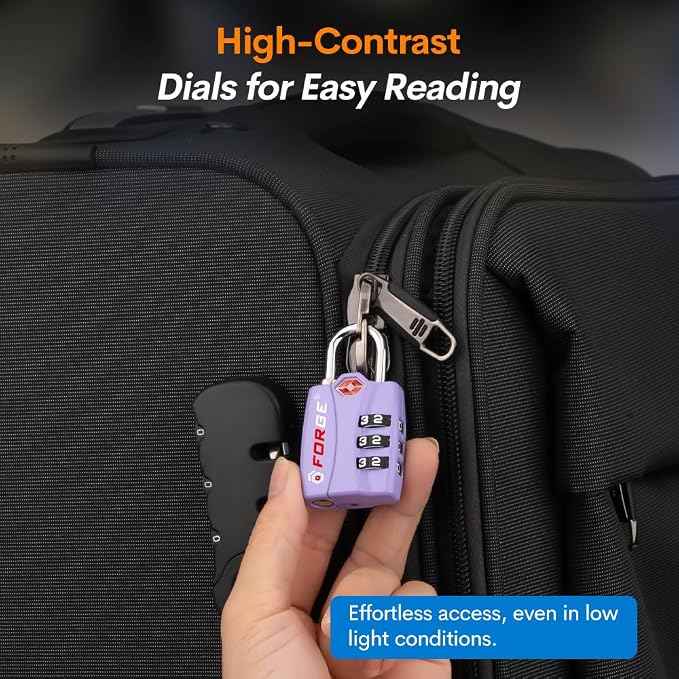 Forge Luggage Locks TSA Approved 4 Pack Purple, Small Combination Lock