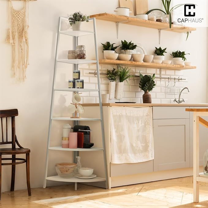 CAPHAUS Tall Corner Shelf Stand, 6-Tier Display Shelves, Ladder Corner Wood - Image 8
