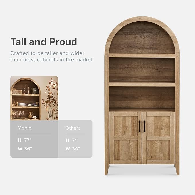 mopio Lauren 77.4" Tall Arched Cabinet, 5-Tier Arched Bookcase - Image 8