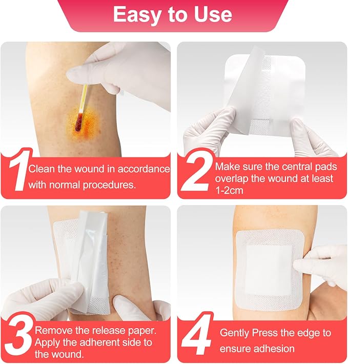 50 Count Adhesive Gauze Island Dressing 4" x 4", Water-Resistant Wound Dressing - Image 6