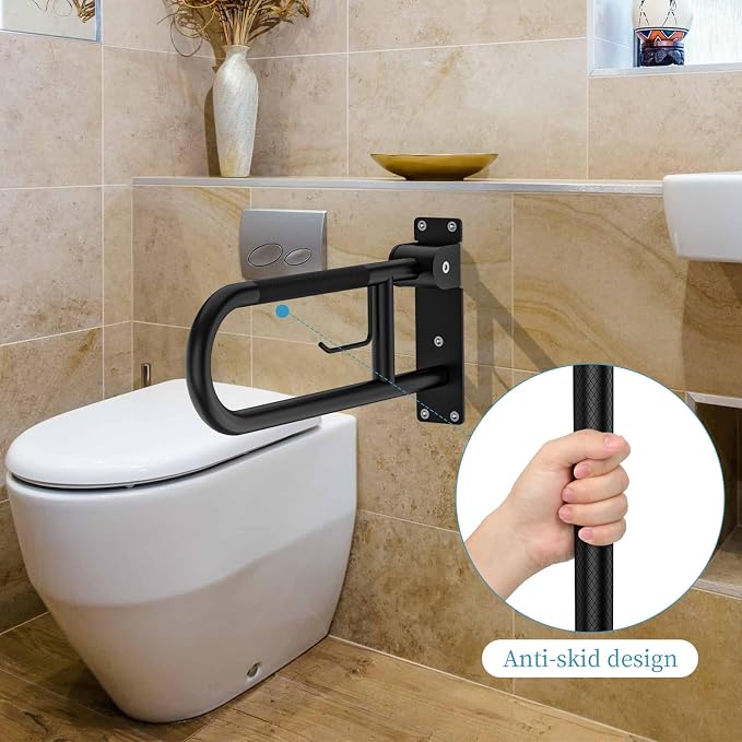 Toilet Grab Bar 22.4 Inch Black, Munzong Anti-Slip Handicap Grab Bars - Image 7