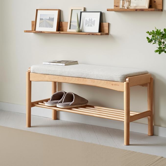Solid Wood Shoe Bench Assembled, Shoe Rack Bench - Image 7