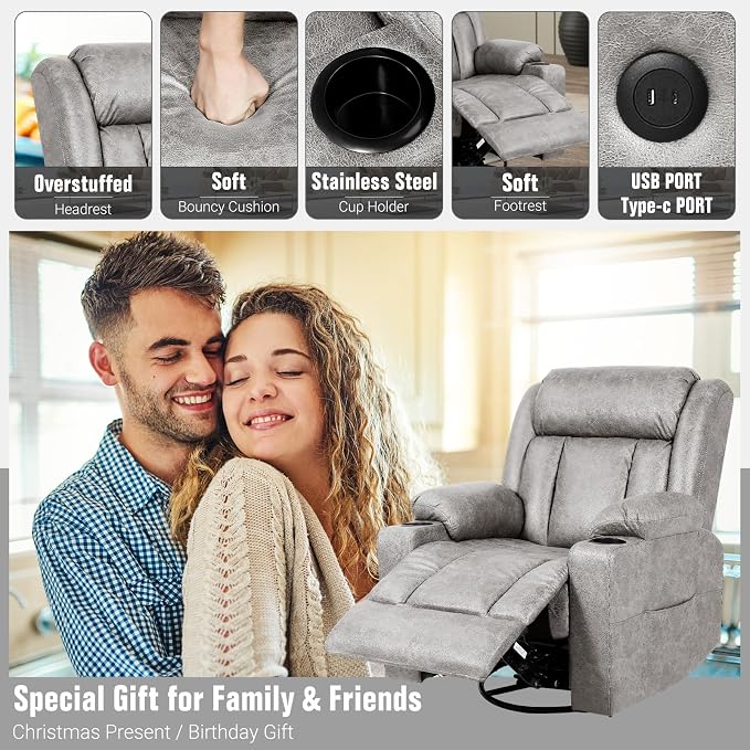 LEVELEVE Retro Rocking Recliner Chair, Massage Rocker Recliner Chair - Image 7