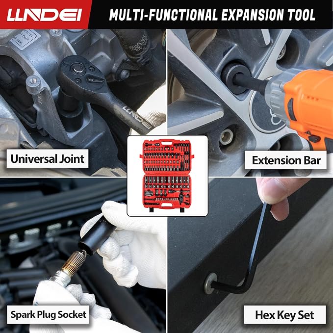 LLNDEI 1/4 & 3/8 Inch Drive Impact Socket Set, 186 Pieces Metric and Standard - Image 9