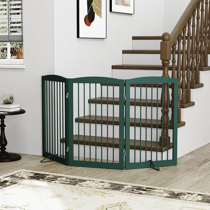 Freestanding Pet Gate for Dogs, Foldable Wooden Dog Gate for House Indoor - Image 7