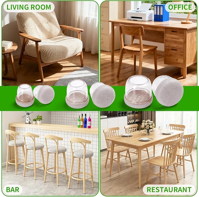 24 Pcs Chair Leg Protectors for Hardwood Floors, Silicone Felt Furniture Leg - Image 9