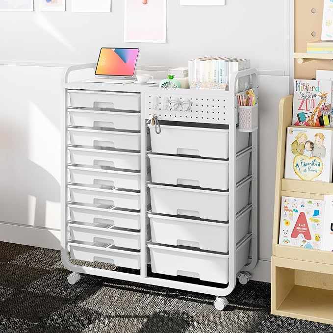 Rolling Storage Cart with 14 Drawers, Storage Organizer Cart with Tabletop and - Image 9