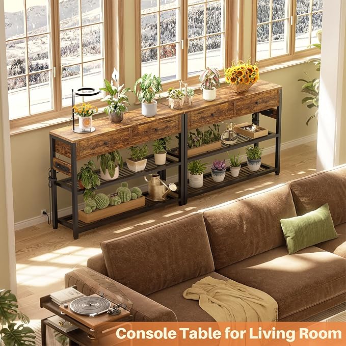 Ecoprsio Entryway Table with Outlets and USB Ports, Console Table with 2 Drawers - Image 8