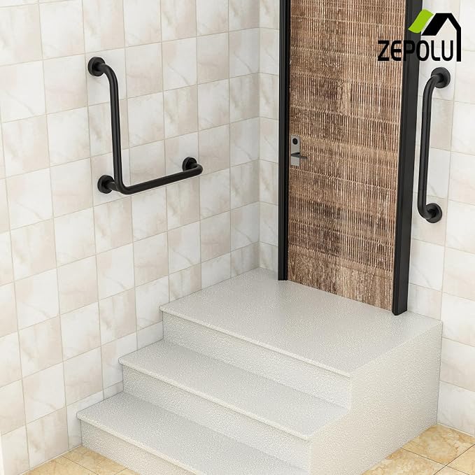 L-Shaped Shower Grab Bar 16x16 Inch, Zepolu Stainless Steel Matte Black Safety - Image 7