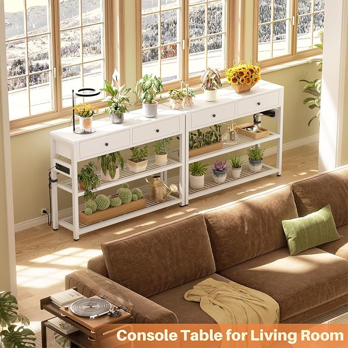 Ecoprsio Entryway Table with Outlets and USB Ports, Console Table with 2 Drawers - Image 11