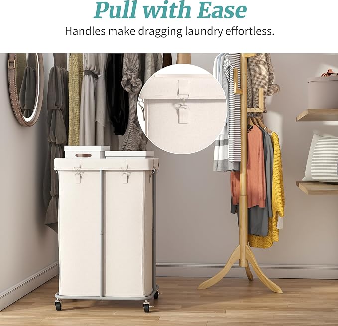 160L Laundry Hamper with Wheels, Rolling Laundry Basket with Metal Frame and - Image 9