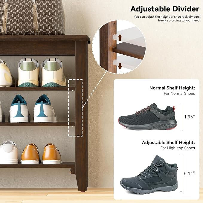 Shoe Bench Storage Rubberwood, Entryway Bench - Image 8