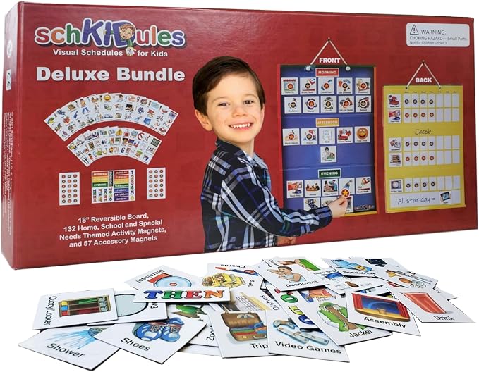 SchKIDules Deluxe Magnetic Visual Schedule & Reward Chart w/189 Colorful - Field & Grace