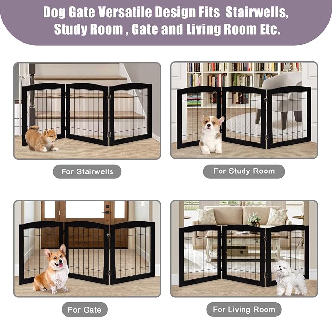 LZRS 3-Panel Freestanding Foldable Wooden Dog Gate –Solid Wood & Steel Wire - Image 6