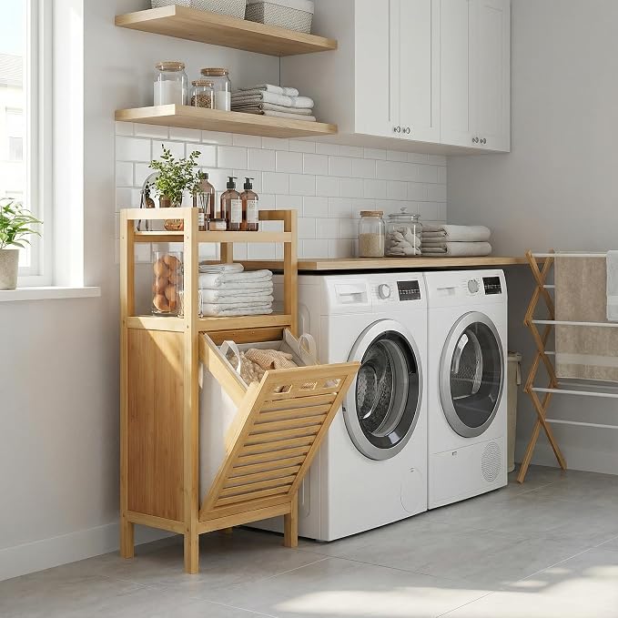 Homykic Tilt Out Laundry Hamper, 10 Gal Bamboo Laundry Storage Cabinet - Field & Grace