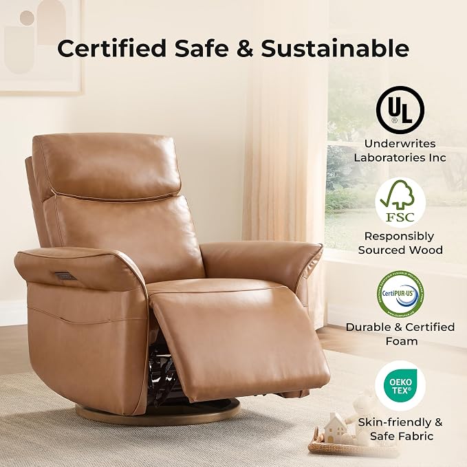 CHITA Genuine Leather Power Recliner Chair, Electric Triple-Motor Swivel Glider - Image 9