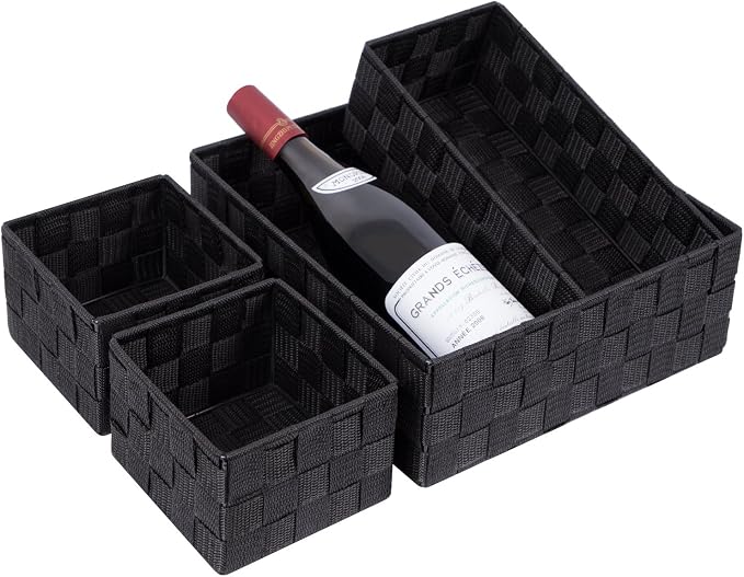 Posprica Woven Storage Baskets for Organizing, Small Black Baskets Cube Bin - Image 6