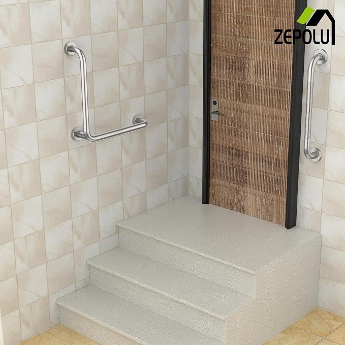 Brushed Nickel Angled Grab Bar 16 Inch, Zepolu Stainless Steel L-Shaped Safety - Image 7
