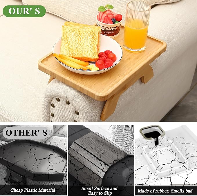 SINWANT Couch Arm Table Tray, Bamboo Sofa Arm Clip on Side Tables, Foldable Arm - Image 8